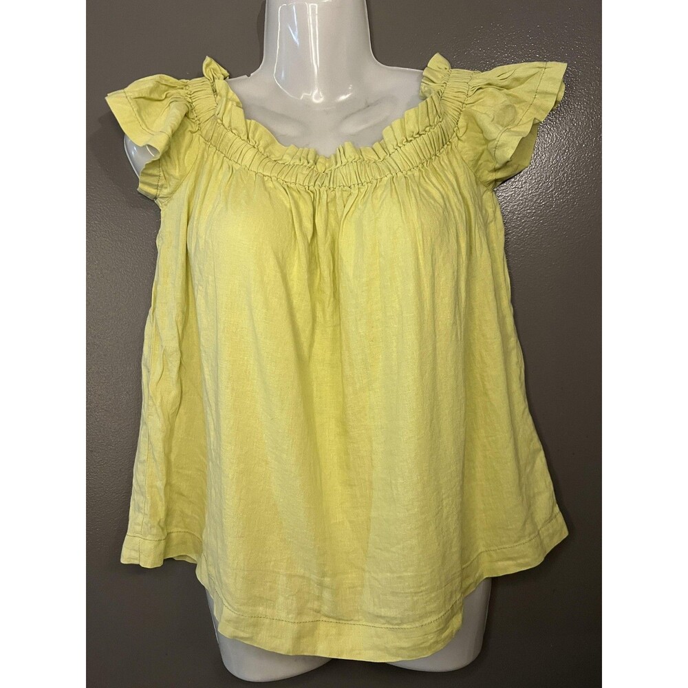 Free People Blouse Womens 10 Yellow Off Shoulder Flutter Sleeve Linen Tunic - Picture 2 of 13